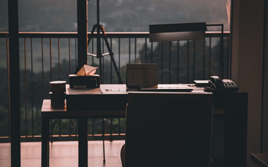 Motivated Entrepreneur Focused Working Sunrise Window Desk