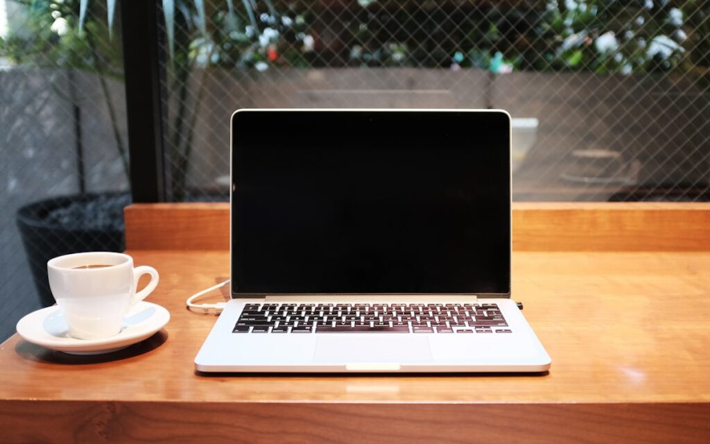 Professional Laptop Linkedin Social Media Desk Coffee